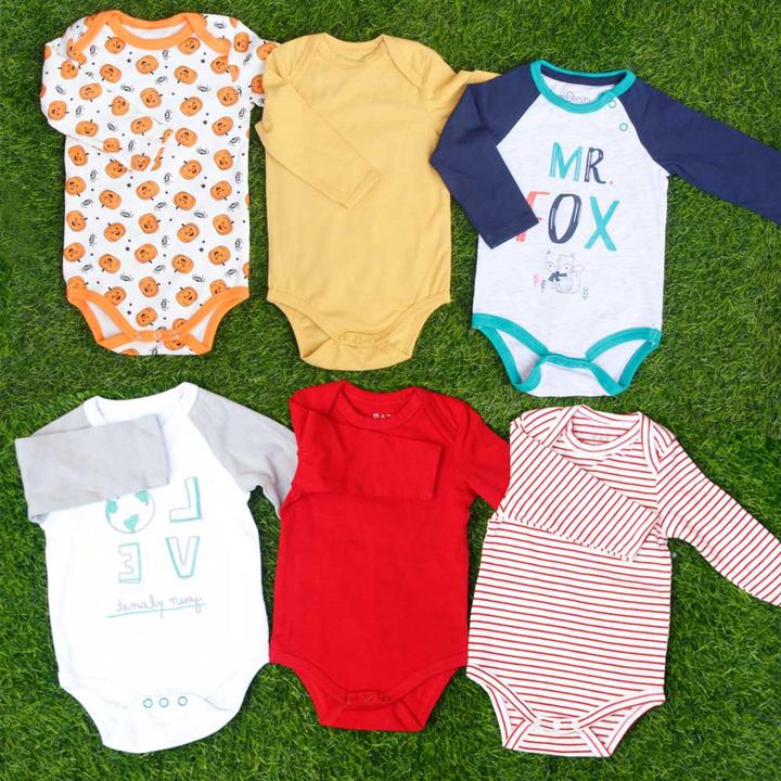 6 PCS PACK FULL SLEEVES BABY ROMPER BODYSUIT UNISEX PURE COTTON HIGH QUALITY